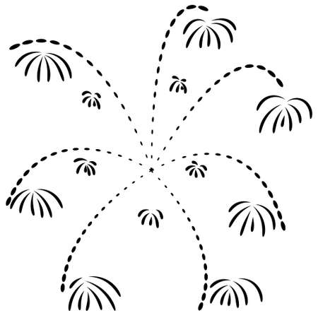 Fireworks with many explosions for the carnival show in the sky.Vector icon isolated on white, hand drawing style.のイラスト素材