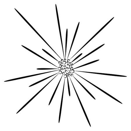 Fireworks for show in the night sky with direct sparks. Vector icon isolated on white, hand drawing style.のイラスト素材