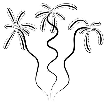 Fireworks with curved flight. Triple blast for a holiday show. Vector icon isolated on white, hand drawing style.のイラスト素材