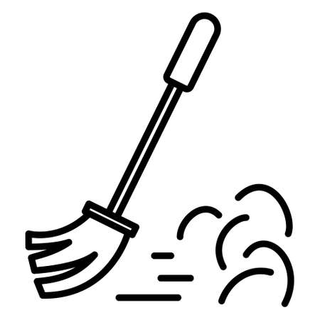 Dust sweeping, floor cleaning from dirt. Homework, hygiene, disinfection. Broom sweeping dust. Vector Icon, Outline, Isolated, 48x48 Pixel.のイラスト素材