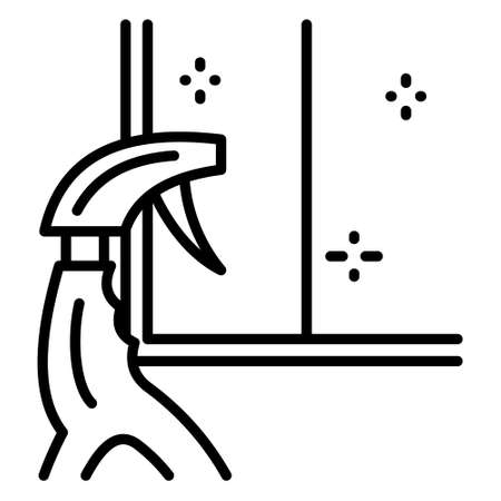 Cleaning windows, glasses, ceramics. Sprayer with cleaning liquid means. Vector Icon, Outline, Isolated, 48x48 Pixel.のイラスト素材