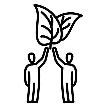 The life of people and plants. Joint efforts to preserve the environment. Protection of nature. Vector icon, outline, isolated.のイラスト素材