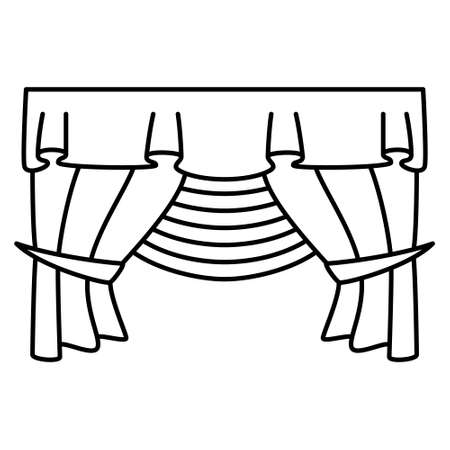 Curtain for the theater stage, podium with drapery. Vector icon, outline, isolated, 48x48 pixel.のイラスト素材