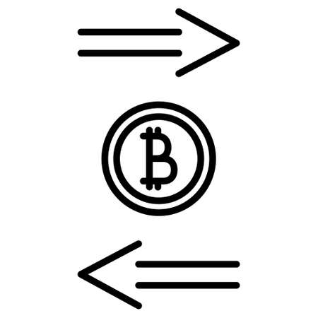 Cryptocurrency turnover. The Bitcoin symbol and the forward and backward arrows. Icon, vector, outline, isolated, 48 pixel.のイラスト素材