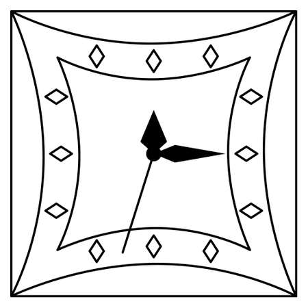 Square dial with rhomb-shaped signs and triangular hands. Vector icon, outline, isolated.のイラスト素材
