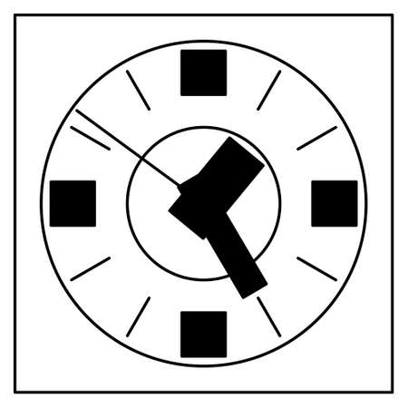 Round clock with large massive hands. Design for the dial. Vector icon, outline, isolated.のイラスト素材