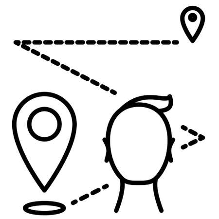 Route selection. Paving the way for the trip. Placemarks on the distance. Vector icon, outline, isolated.のイラスト素材