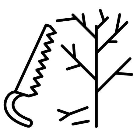 Seasonal pruning of trees and shrubs in the garden, park, forest. Cutting of dry and diseased branches. Vector icon, outline, isolated.のイラスト素材