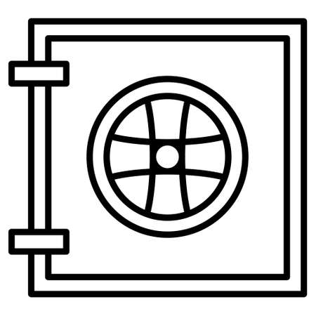 All secrets are under lock and key. Bank vault. Safe with a round lock. Storage of valuables. Vector icon, outline, isolated.のイラスト素材