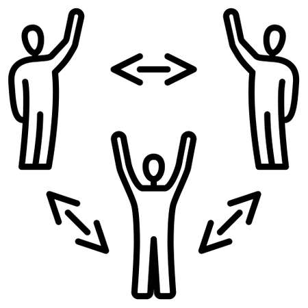 Exchange of data, opinions between people. Teamwork, cooperation. Search in available visibility. Vector icon, outline, isolated.のイラスト素材