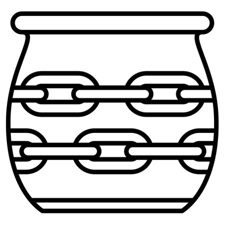 An urn made of clay or glass with a chain-shaped design. Vase, amphora to create a unique interior. Vector icon, outline, isolated.のイラスト素材
