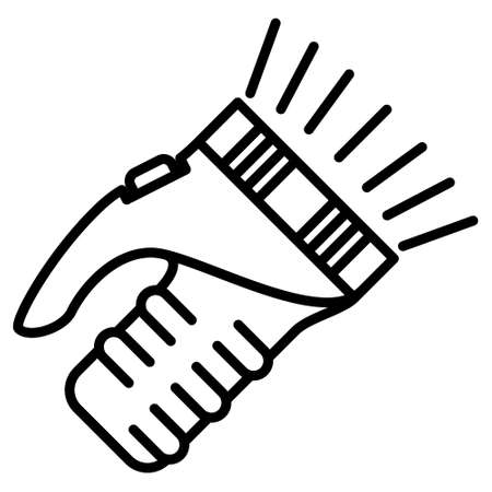 Handheld flashlight with plastic case unique design. Powerful flashlight for tourist, security guard, traveler, chauffeur. Vector icon, outline, isolatedのイラスト素材
