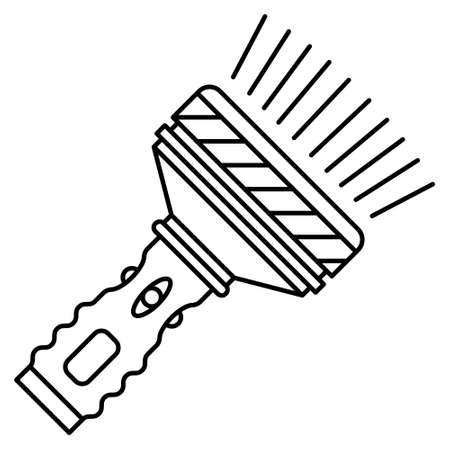 A flashlight with a large head. Lots of LEDs, powerful light. Handheld flashlight for night search. For camping, tourism. Vector icon, outline, isolatedのイラスト素材