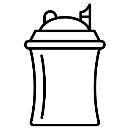 Container with lid and valve for hot coffee. tea, safe drinking. Thermal vessel for drinking outside.  for camping. Vector icon, outline, isolatedのイラスト素材