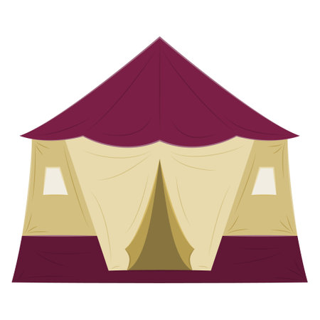 A large tent for many people for camping, hiking, weather protection, sleeping and relaxing. Waterproof canvas tent for outdoor travel, sports. Vector icon, flat, cartoon, isolatedのイラスト素材