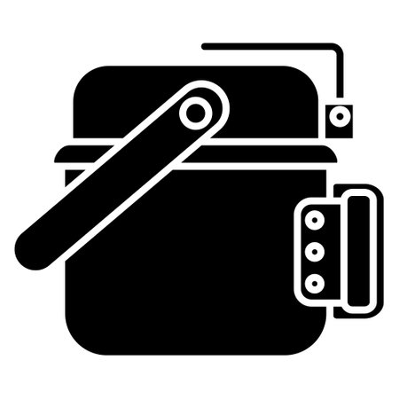 Pot with lid, carrying handle and side handle for convenient use. Sealed dishes for eating outside. Vector icon, glyph, isolatedのイラスト素材