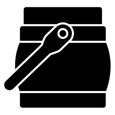 A closed pot, a thermos for food outside in the shape of a barrel. Tableware for camping, tourist, travel. Vector icon, glyph, isolatedのイラスト素材