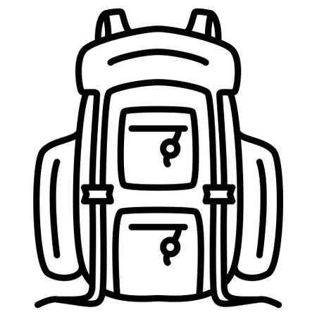 Backpack with two large pieces on the side. High roomy backpack for the tourist, the traveler outside. Vector icon, outline, isolatedのイラスト素材
