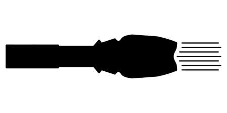 A flashlight in a long case for night lighting. Vector icon, silhouette, isolatedのイラスト素材