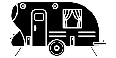 Motorhome, recreational vehicle, camping trailer, family camper. Unique fashionable design of a residential trailer. Vector icon, glyph, silhouette, isolatedのイラスト素材