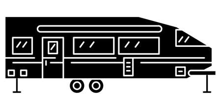 Motorhome, recreational vehicle, camping trailer, family camper. A roomy trailer for housing many people. Comfortable rest on the journey. Vector icon, glyph, silhouette, isolatedのイラスト素材