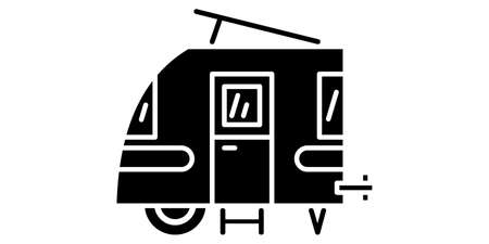 Motorhome, recreational vehicle, camping trailer, family camper. A miniature compact trailer for one traveler. Vector icon, glyph, silhouette, isolatedのイラスト素材