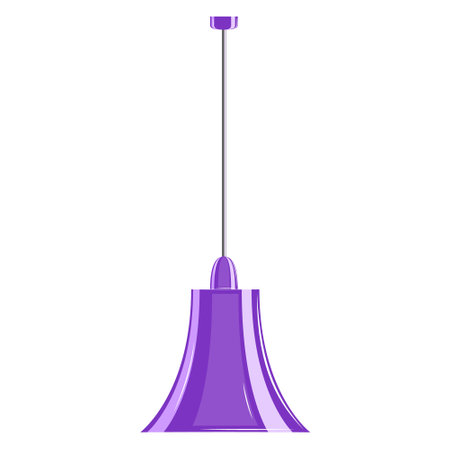 Ceiling lamp. Lampshade in the shape of a bell, purple color. Lamp design for a fashionable interior. Vector icon, flat, cartoon, color, isolatedのイラスト素材