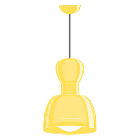 Ceiling lamp. Yellow high lampshade of complex shape. Lamp design for a fashionable interior. Vector icon, flat, cartoon, color, isolatedのイラスト素材