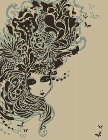 Girl with stylized rococo hairstyle. Vector illustration.のイラスト素材