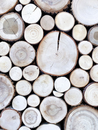 Close up of wood texture background. Pile of wood logs.の写真素材