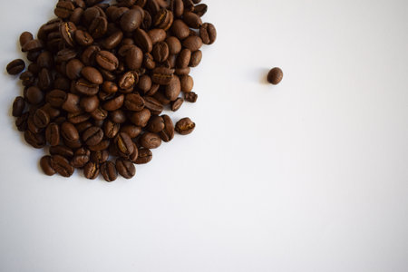 Coffee beans isolated on white background with copyspace.の写真素材