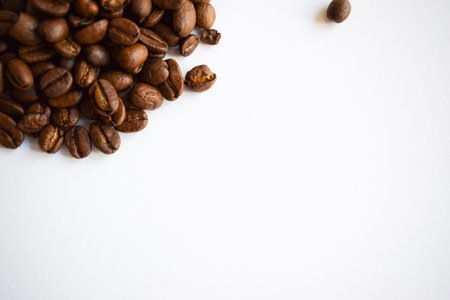 Coffee beans isolated on white background with copy space for text