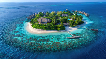 Aerial view of a small island in the Indian Ocean, Maldivesの素材