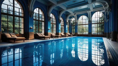 Swimming pool in the interior of a hotel. 3d renderingの素材