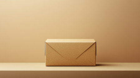 Blank brown cardboard box mockup on beige background. 3d renderingの素材