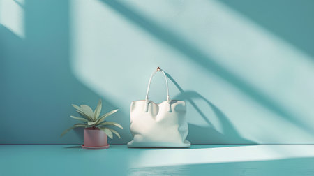 3d rendering of a white handbag on a turquoise backgroundの素材