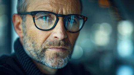 Portrait of a senior man with eyeglasses in the cityの素材
