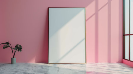 Minimalistic interior with blank poster on wall. Mock up, 3D Renderingの素材