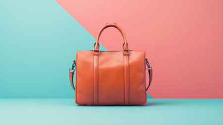 Ladies leather bag on pastel background. 3d rendering.の素材