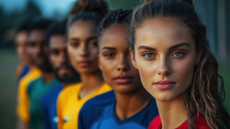 Portrait of a group of multiethnic female soccer players.の素材