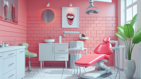 Interior of a modern pink beauty salon. 3D rendering.の素材