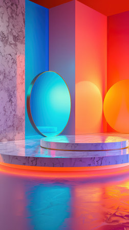 3d render of abstract geometric forms. Glossy plastic podium for product presentation.の素材