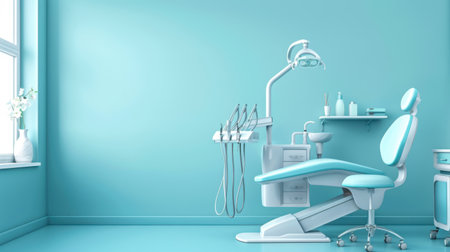 Interior of a modern dental clinic with blue walls and a dentist chair. 3d renderingの素材