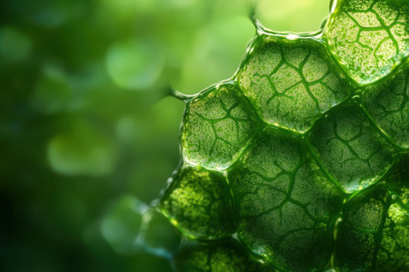 Close up green leaf with water drop on blurred greenery background.の素材