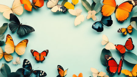 butterflies on blue background with copy space for your text.の素材