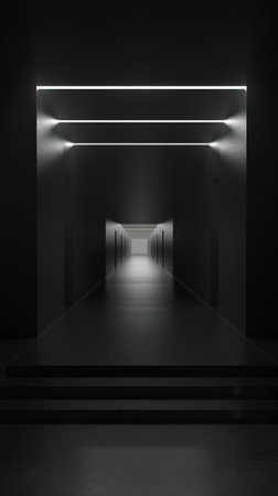 Abstract dark corridor with light and shadow, 3d render illustration.の素材