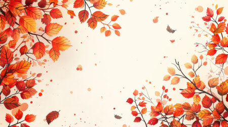 Autumn background with watercolor leaves and butterflies. Vector illustration.の素材