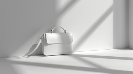 White leather handbag on white background with shadows. 3D renderingの素材
