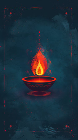 Indian festival Diwali, Diwali oil lamp on dark backgroundの素材