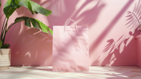 Shopping bag mockup on pink wall background. 3D renderingの素材